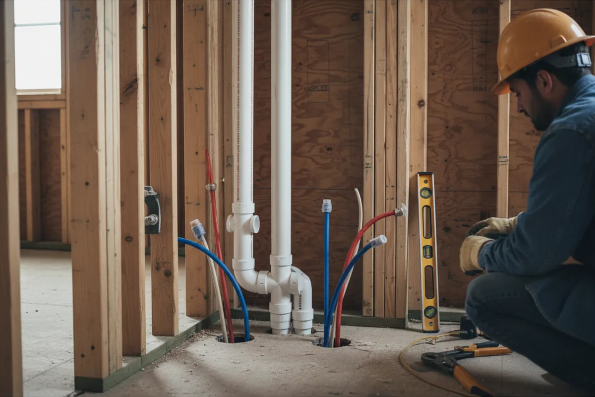 Drain and supply rough-in during Sump Pump Repair in Gravette